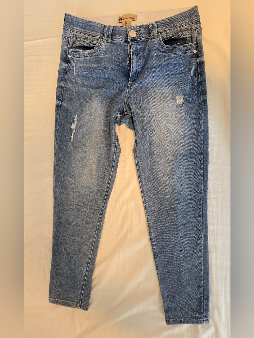 Democracy Women's Light Blue Skinny Distressed Jeans Size 14